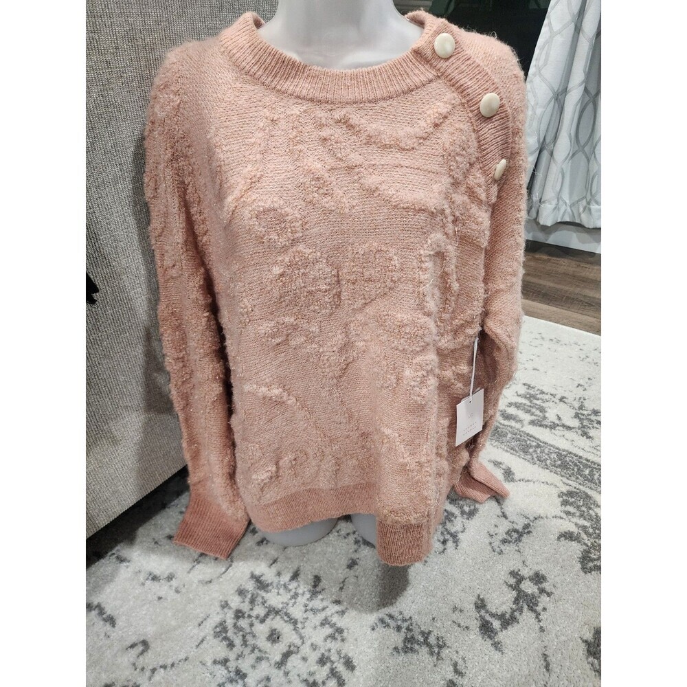 NEW LC Lauren Conrad Pink Button Detail Knit Sweater Size XL Rose